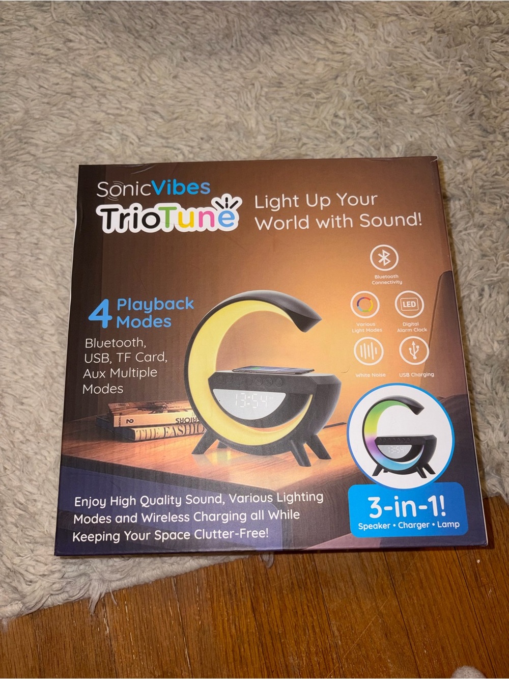 TrioTune 3-in-1 Black & Yellow Speaker Charger Lamp